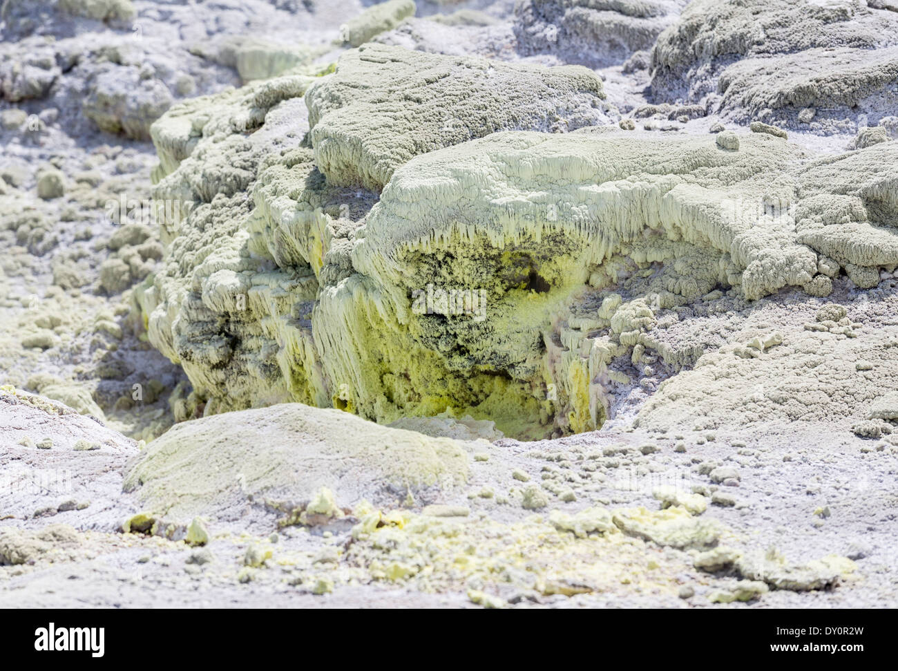 Green and yellow sulphur or sulfur deposits Stock Photo