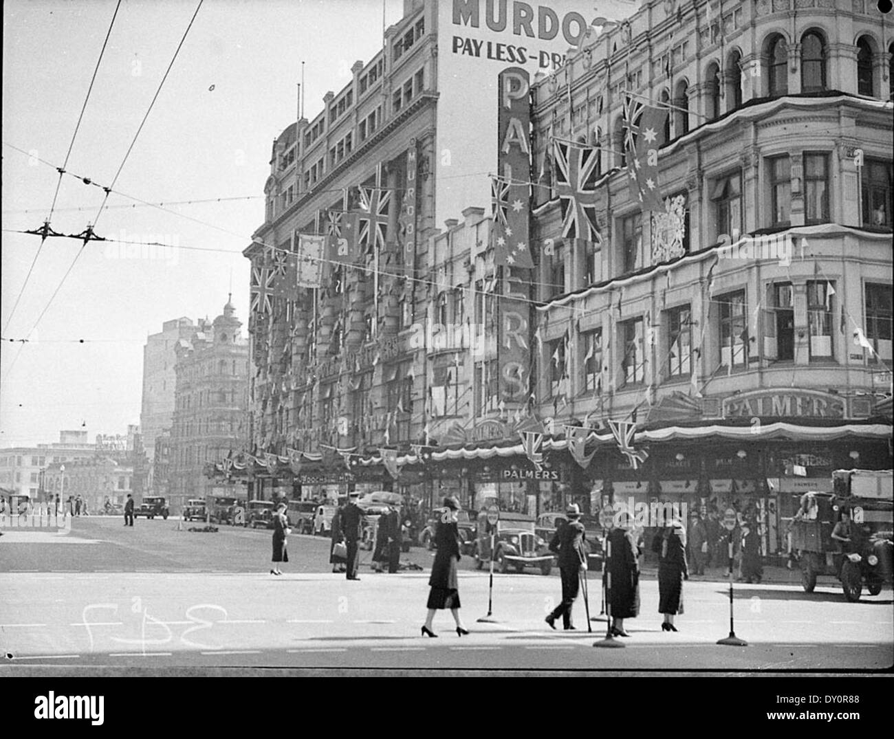 [Palmer's and Murdoch's department stores decorated for Gloucester Royal visit or Coronation], 1934 or 1937, by Sam Hood Stock Photo