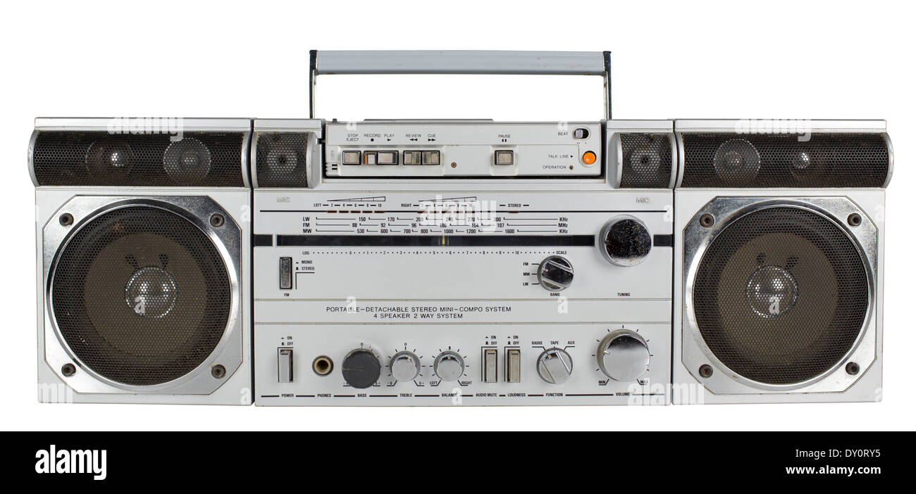 a vintage tape player and radio against black Stock Photo Alamy