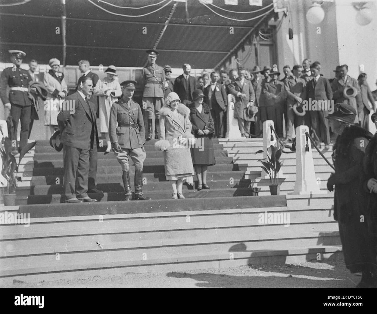 HRH Duke and Duchess of York on dais of Parliament House, Canberra, 9 May 1927 / Sam Hood Stock Photo