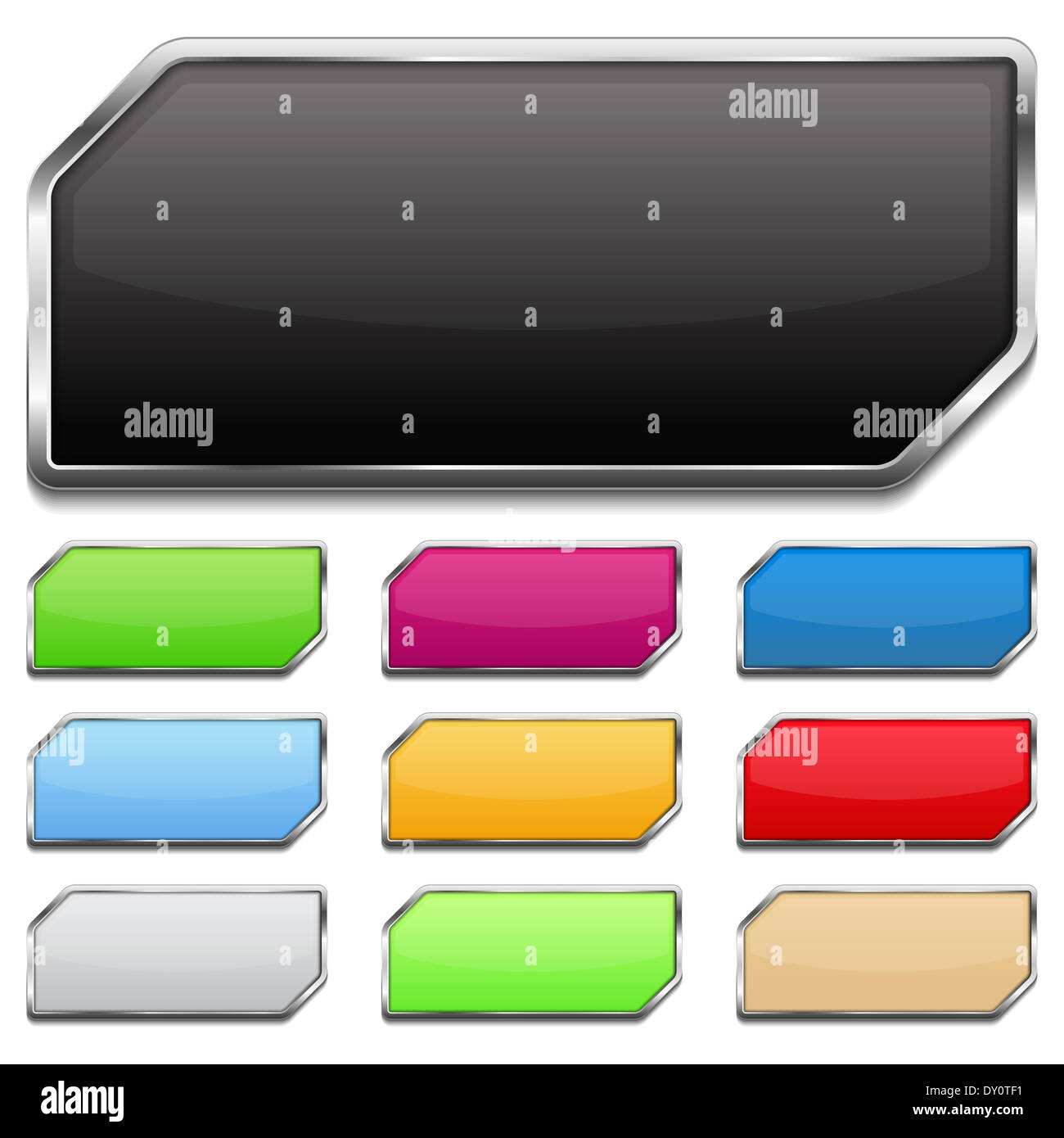 Set of colored glossy buttons with metallic frame and shadow Stock ...