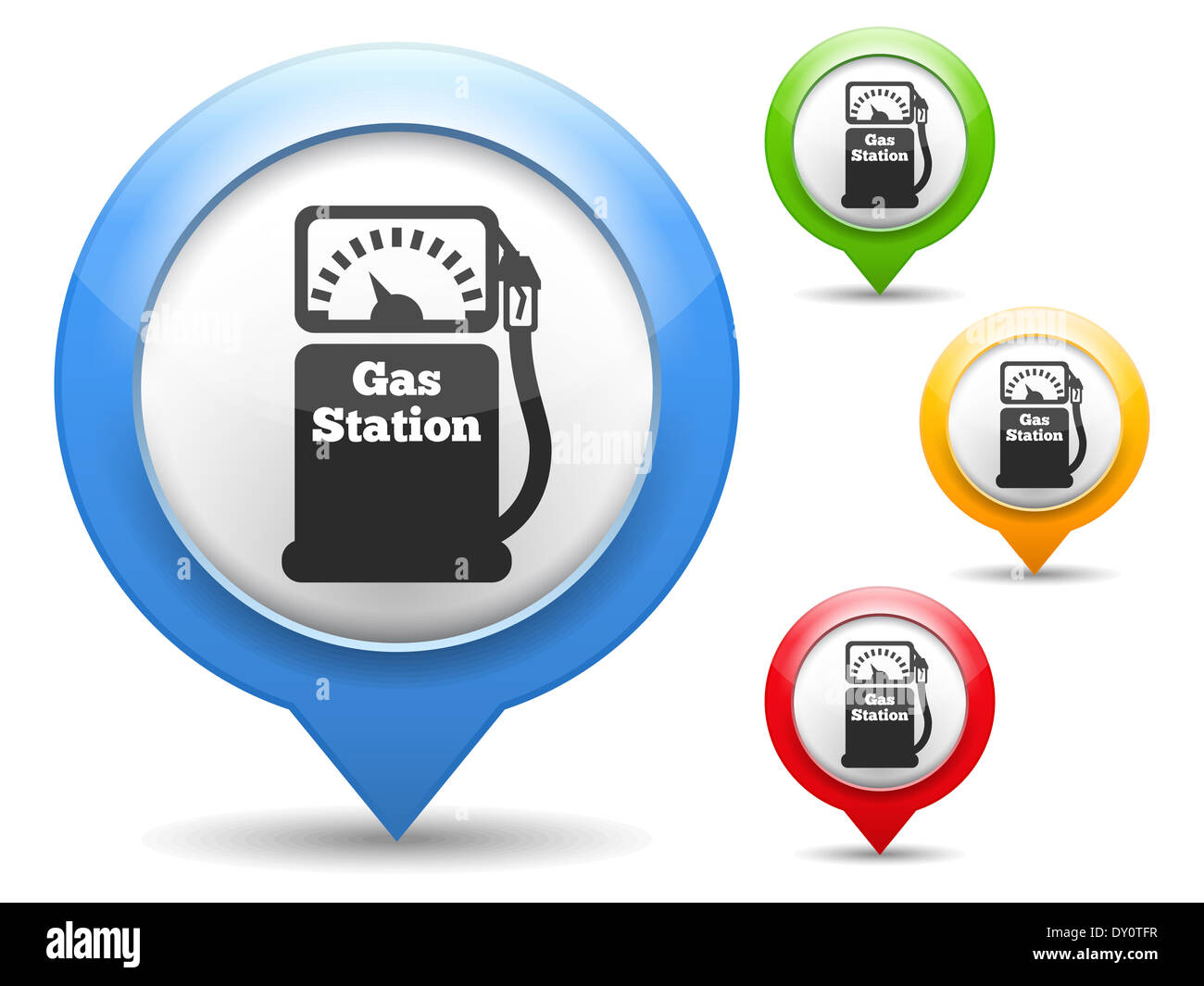 Map marker with icon of a gas station, four different colors Stock