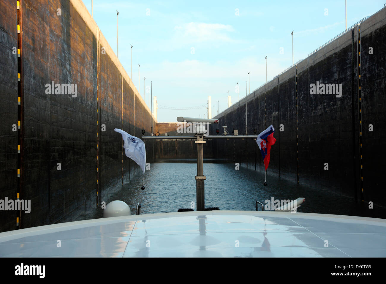The River Beatrice cruise ship in the Gabcikova Lock on the River Danube in Slovakia Stock Photo