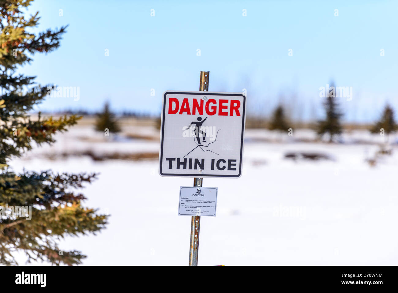 Thin ice sign Stock Photo