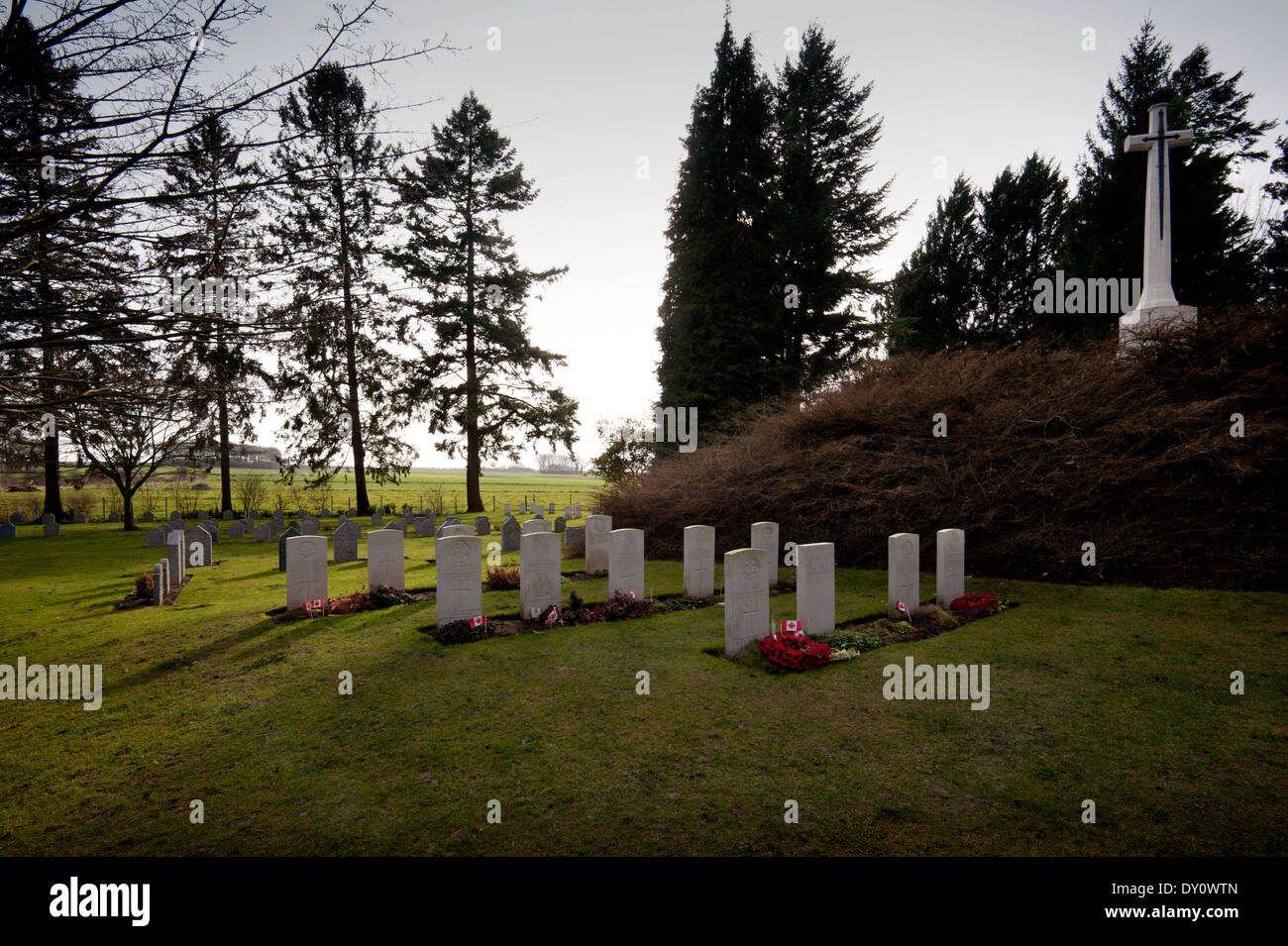 St Symphorien Military Cemetery,Mons, Belgium. February 2014 The cemetery contains British,German and Commonwealth WW1 dead. Stock Photo