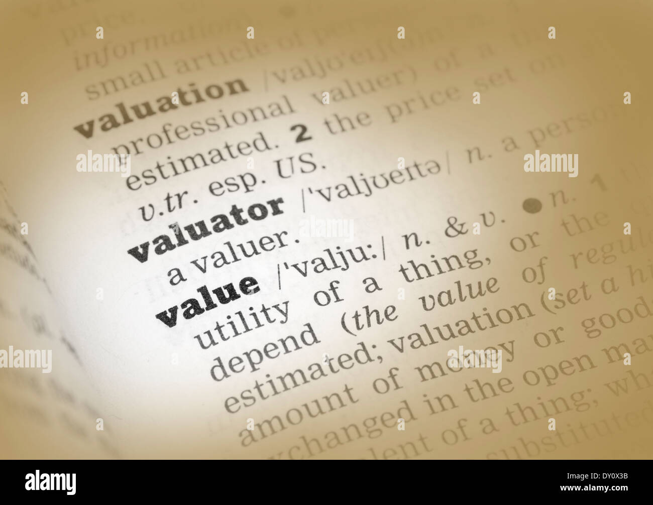 Value Dictionary Definition single word with soft focus Stock Photo Alamy