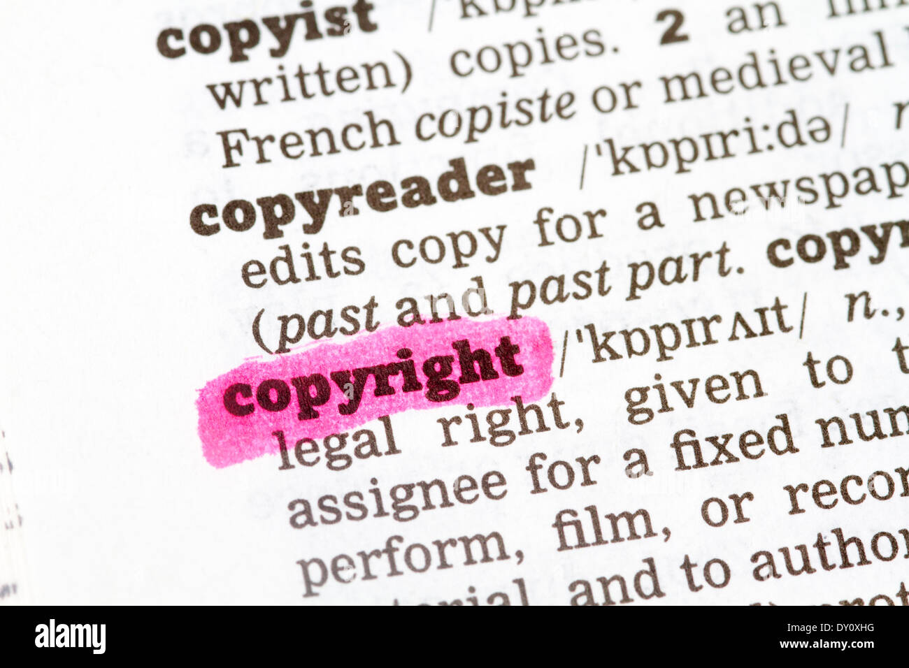 copyright dictionary definition single word with soft focus stock