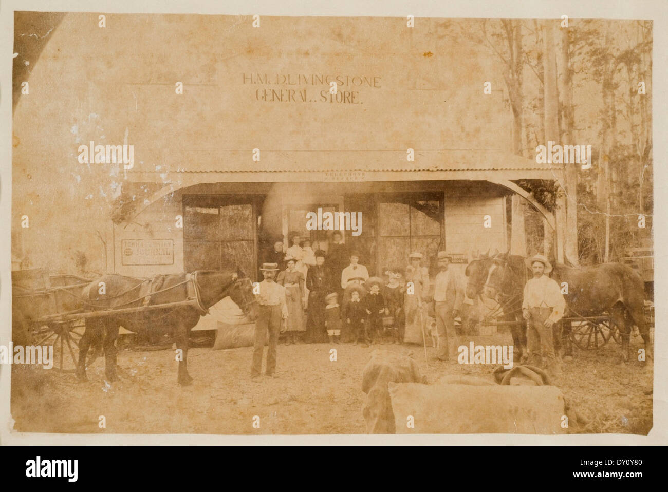 Hugh M. D. Livingstone, his family and townspeople in front of his General Store, Mullumbimby, New South Wales, ca. 1893 / photographer unknown Stock Photo