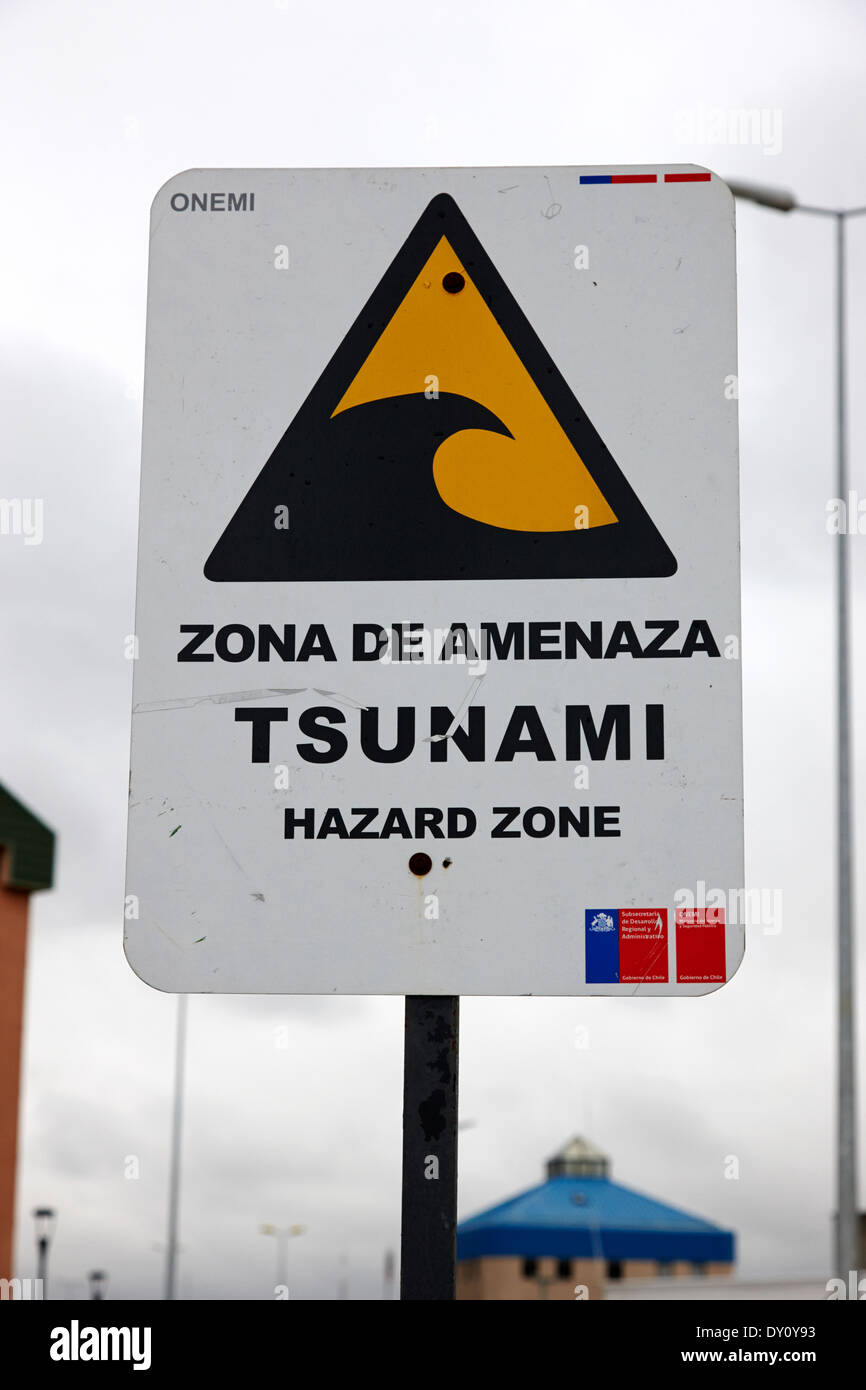 Tsunami hazard warning zone punta arenas Chile Stock Photo