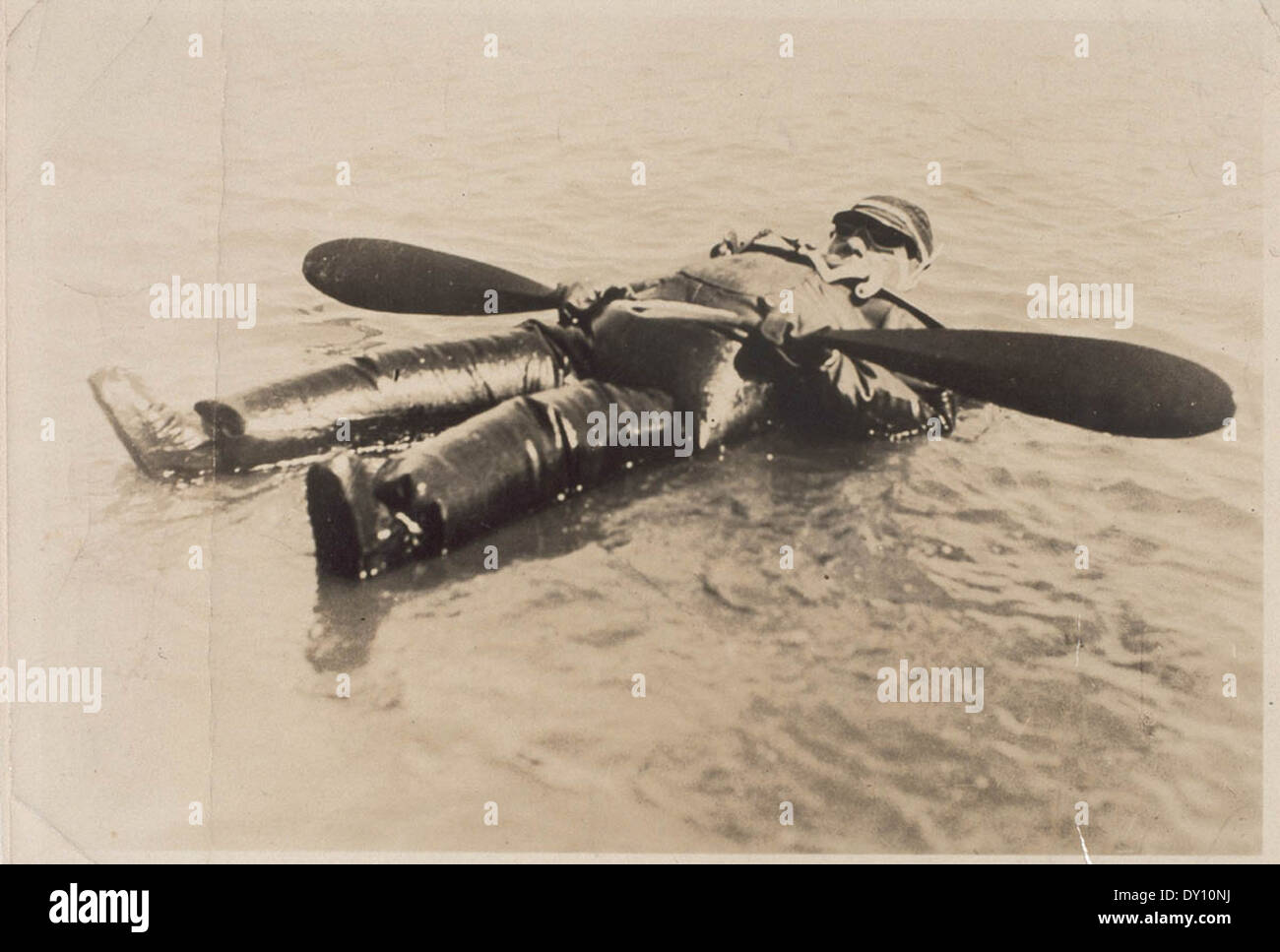 Vincent P. Taylor [in inflatable rubber suit] floating on San Francisco Bay, Sept. 29th, 1926 / Taylor Family photographs Stock Photo