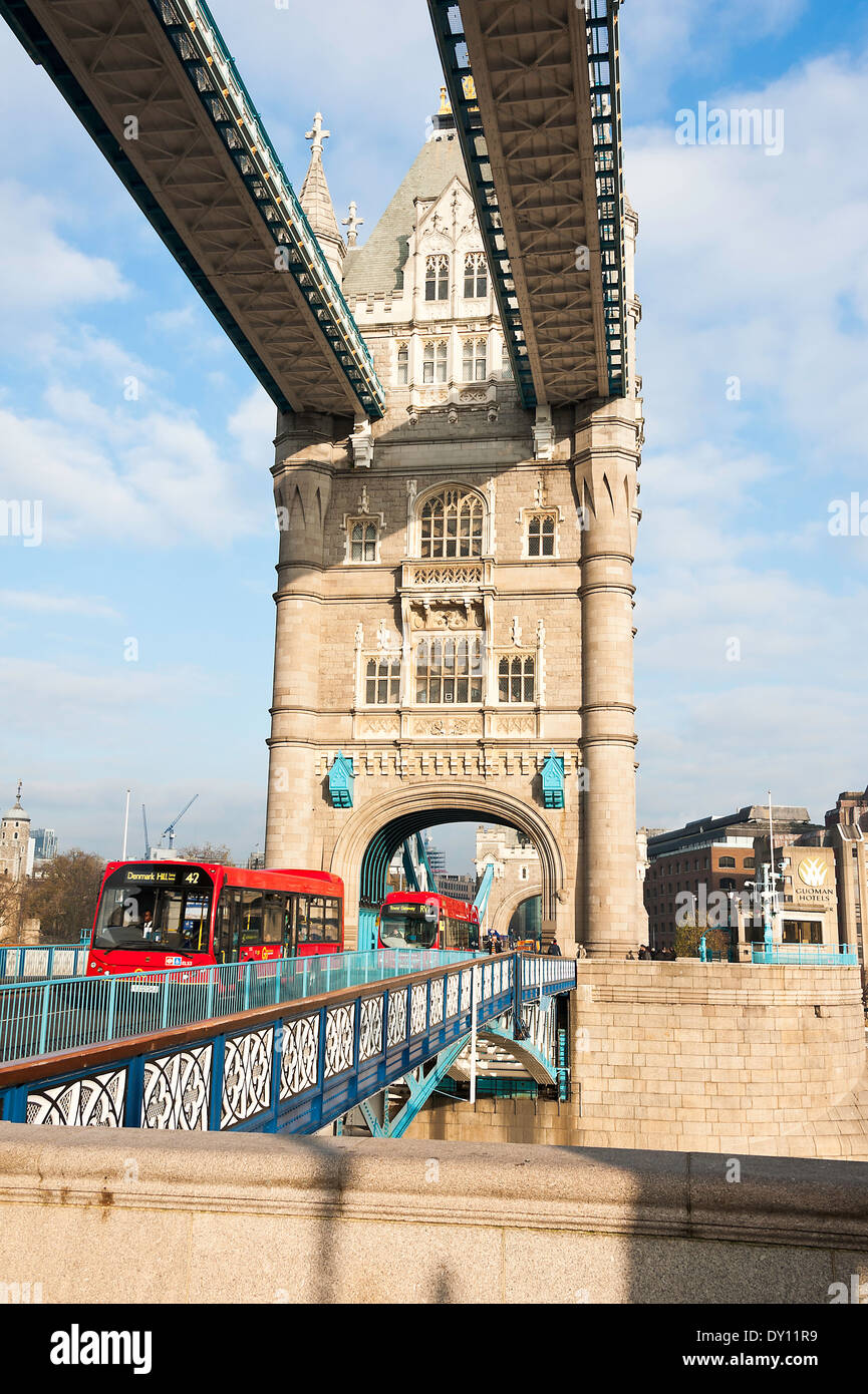 Famous Tower Bridge Crossing The River Thames in Winter Sunshine in London England United Kingdom UK Stock Photo
