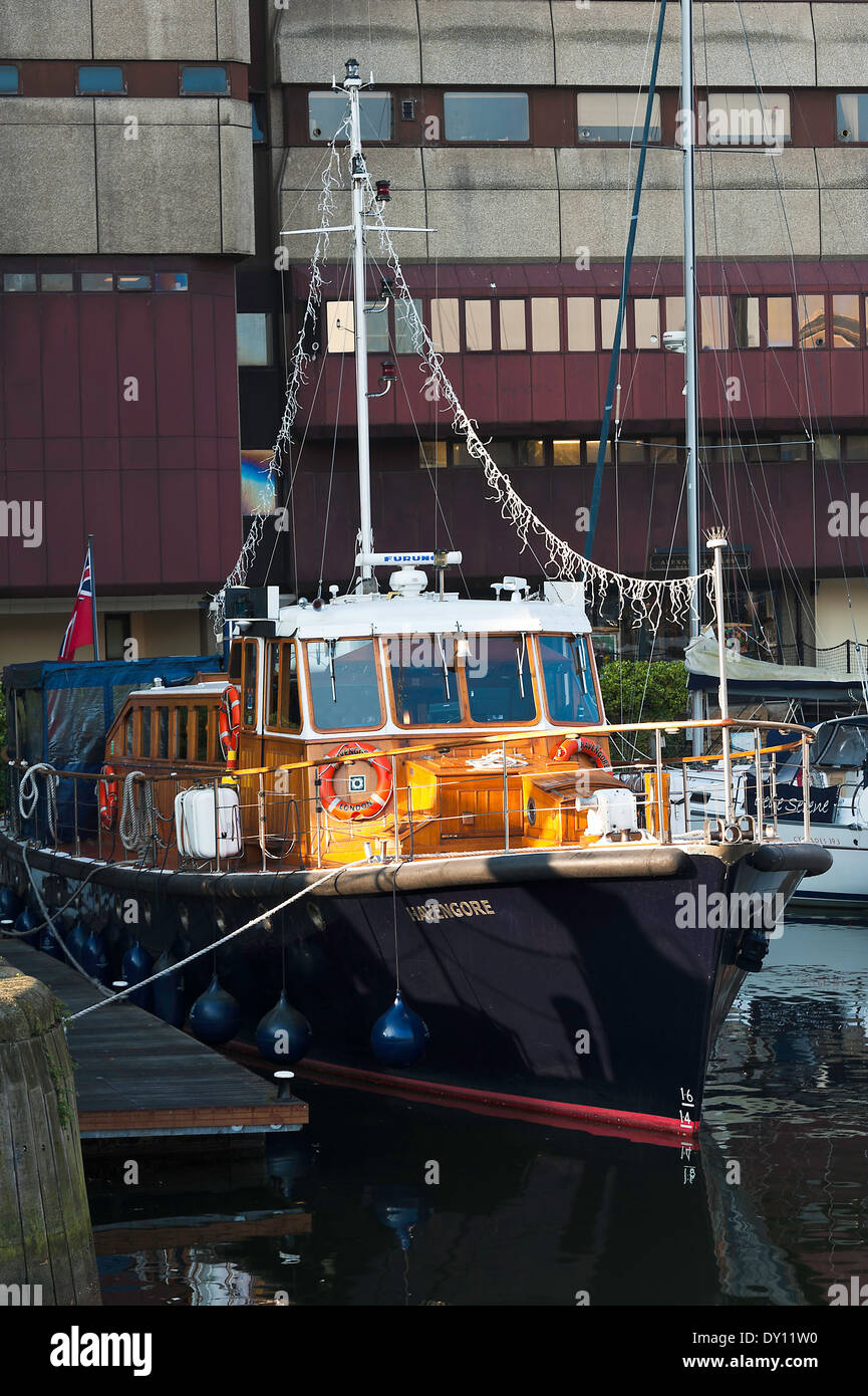 Boats and Pleasure Craft Moored in Marina Development Area at St Katharine Docks by Tower Hamlets London England United Kingdom Stock Photo