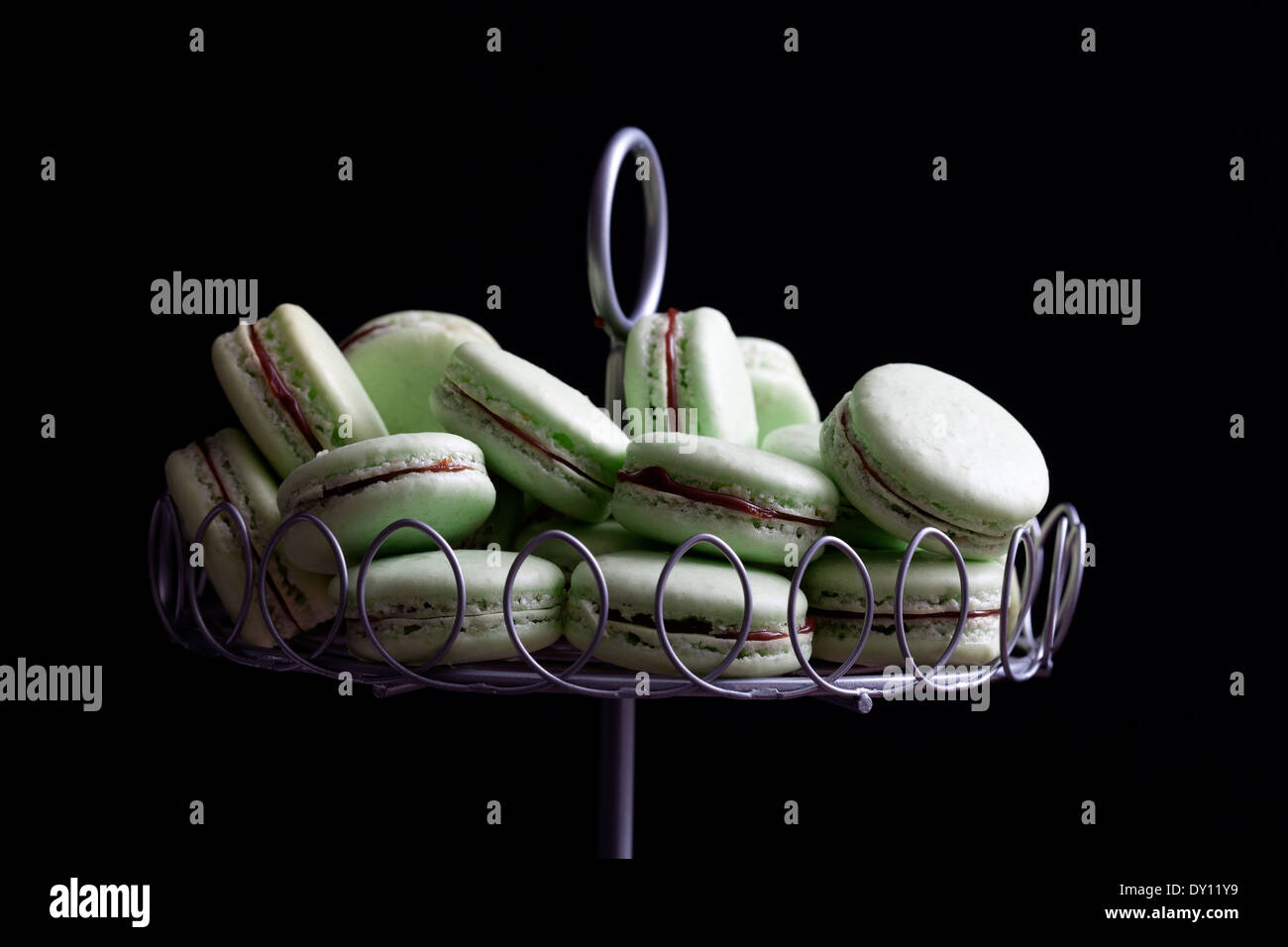 Homemade mint macaroons with dark chocolate filling Stock Photo Alamy