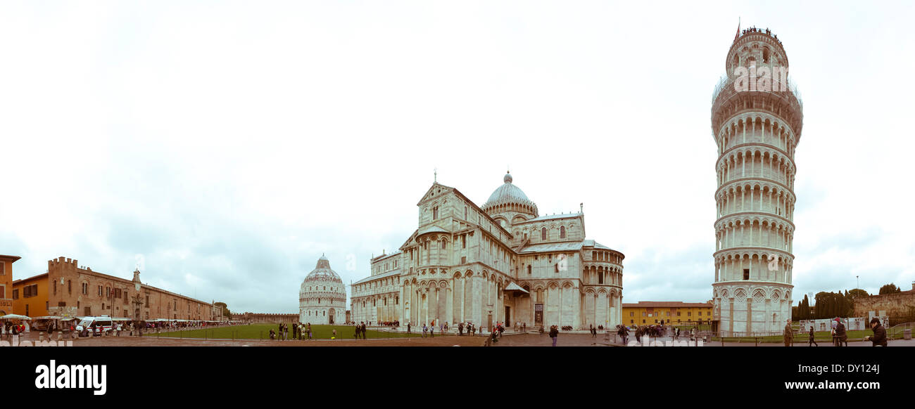 The Piazza dei Miracoli, formally known as Piazza del Duomo, is a wide walled area located in Pisa, Tuscany, Italy, Stock Photo