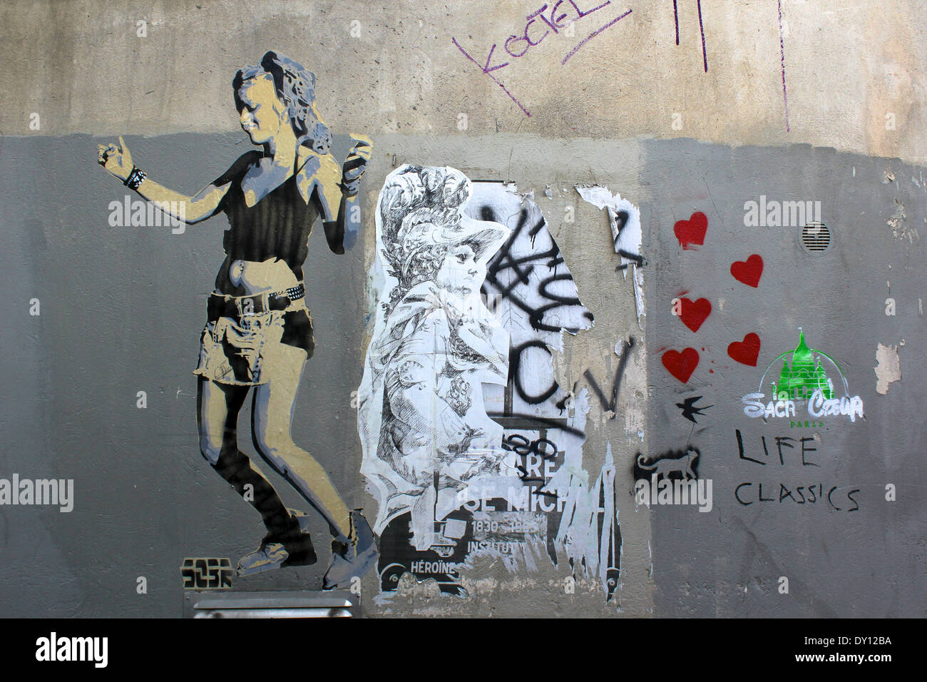 Wall art and graffiti in Paris Stock Photo