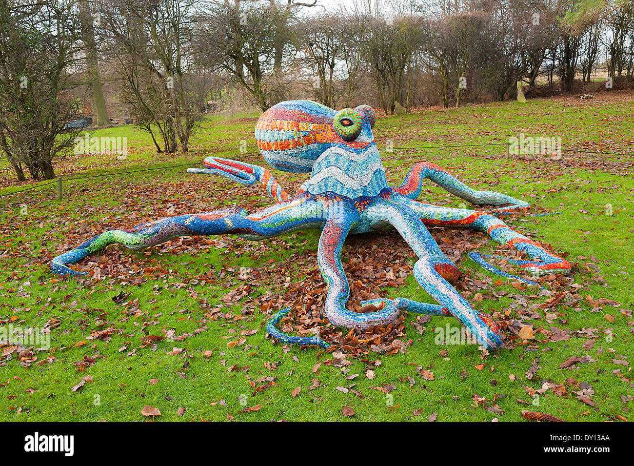 The Brightly Coloured Mosaic Octopus Sculpture at The Yorkshire Sculpture Park West Bretton Wakefield England United Kingdom UK Stock Photo