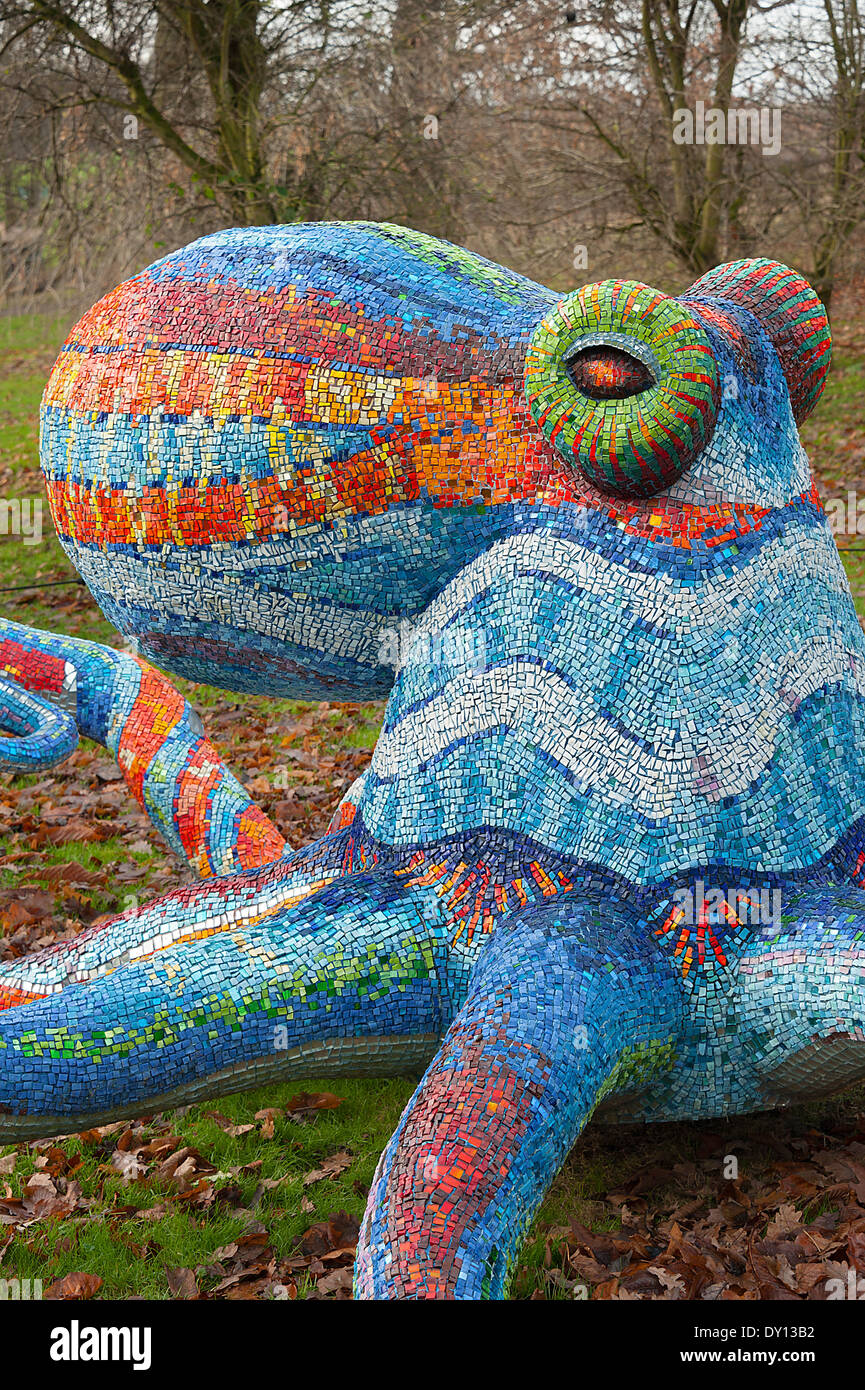The Brightly Coloured Mosaic Octopus Sculpture at The Yorkshire Sculpture Park West Bretton Wakefield England United Kingdom UK Stock Photo