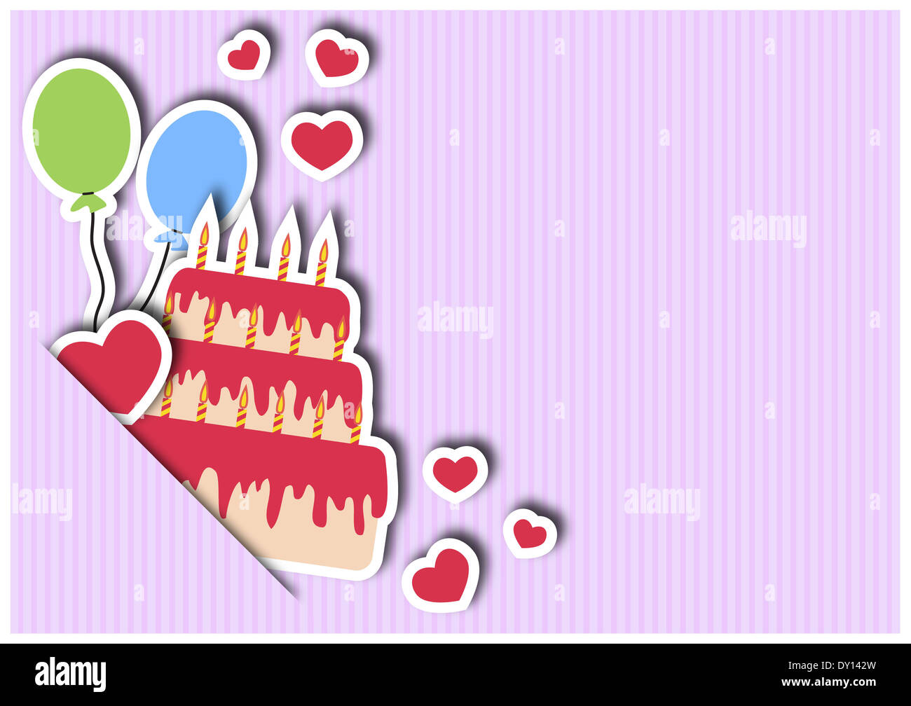 Greeting card with cake and balloons vector illustration Stock Photo ...