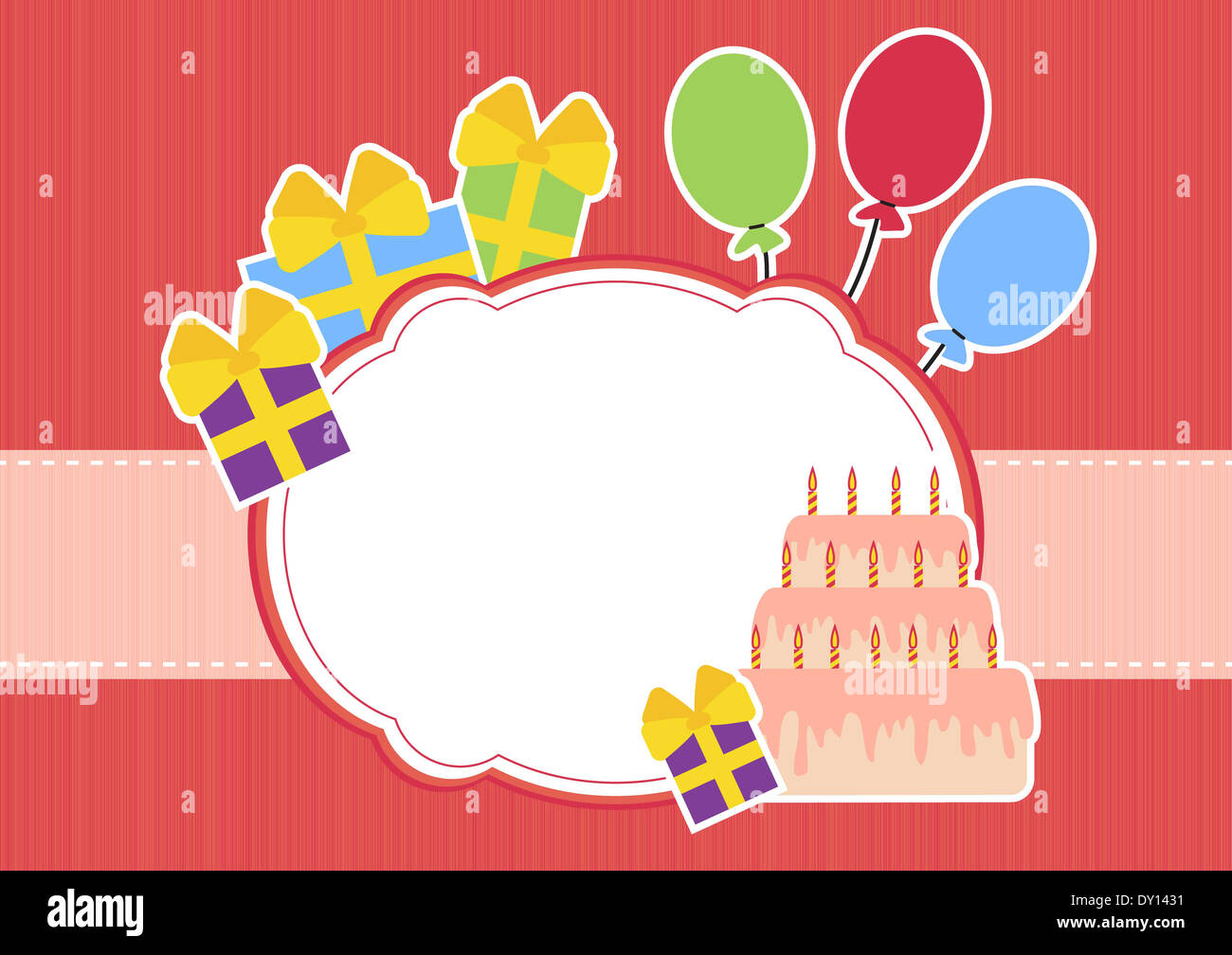 Greeting card with cake and balloons vector illustration Stock Photo ...