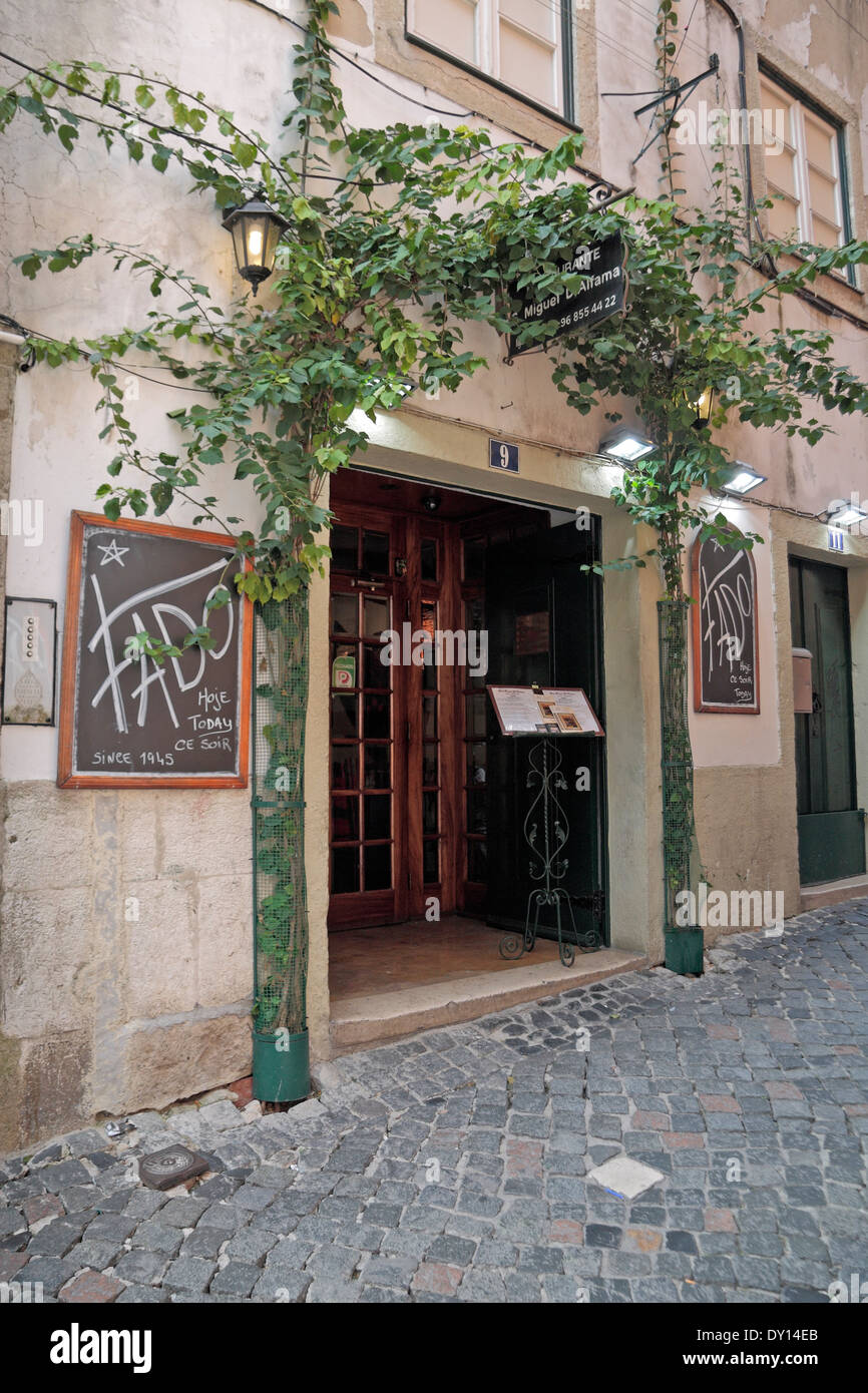 The S. Miguel D'Alfama Fado restaurant (Fado music) in the Alfama district of Lisbon, (Lisboa), Portugal. Stock Photo