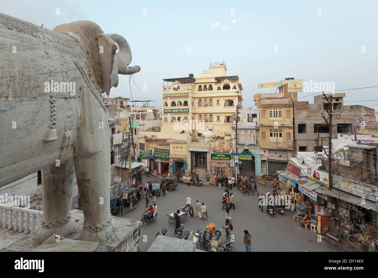 Udaipur, Rajasthan, India, South Asia. View from elephant statue at