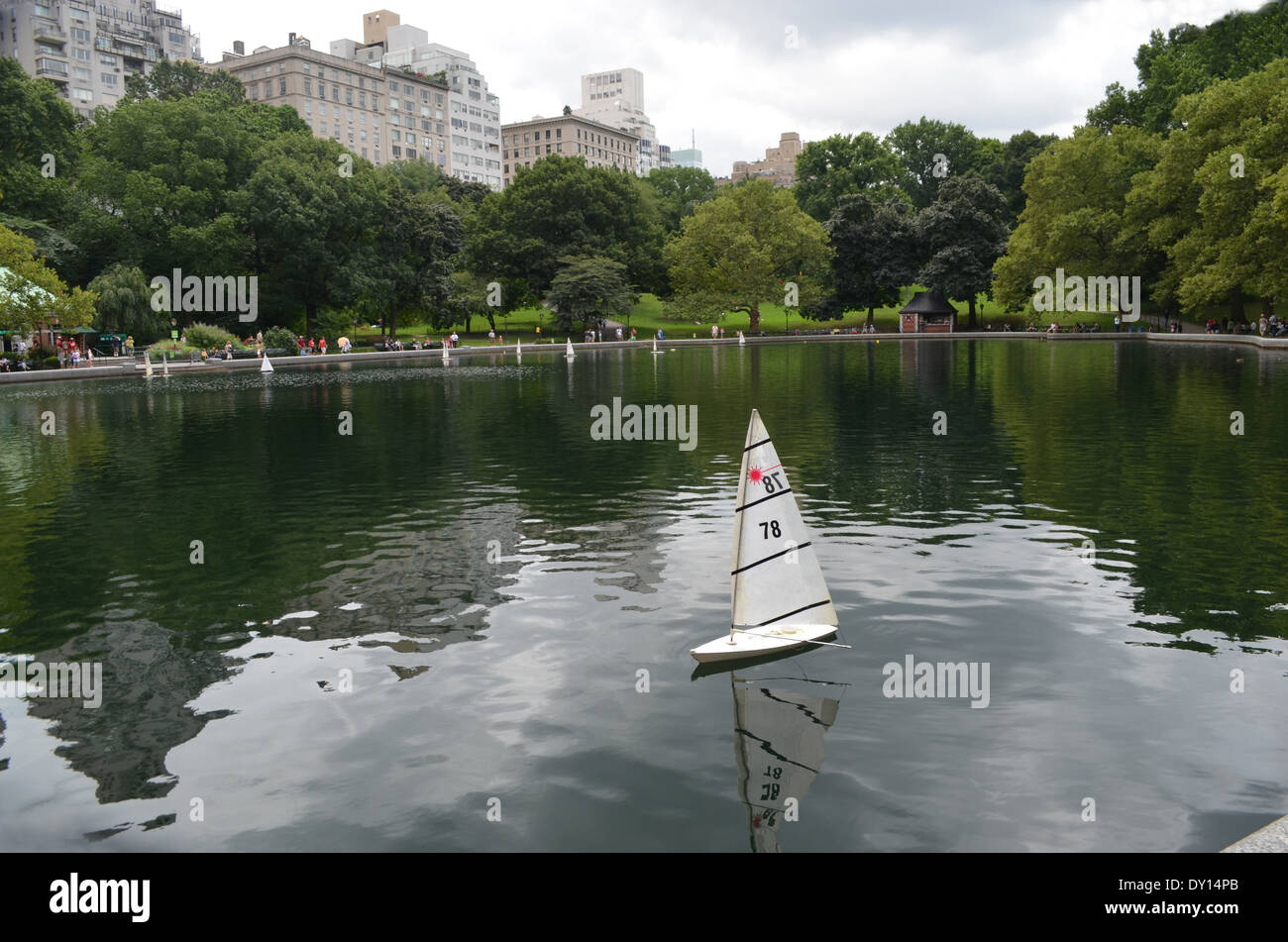 A small sailboat at the boating pond in Central Park New York City