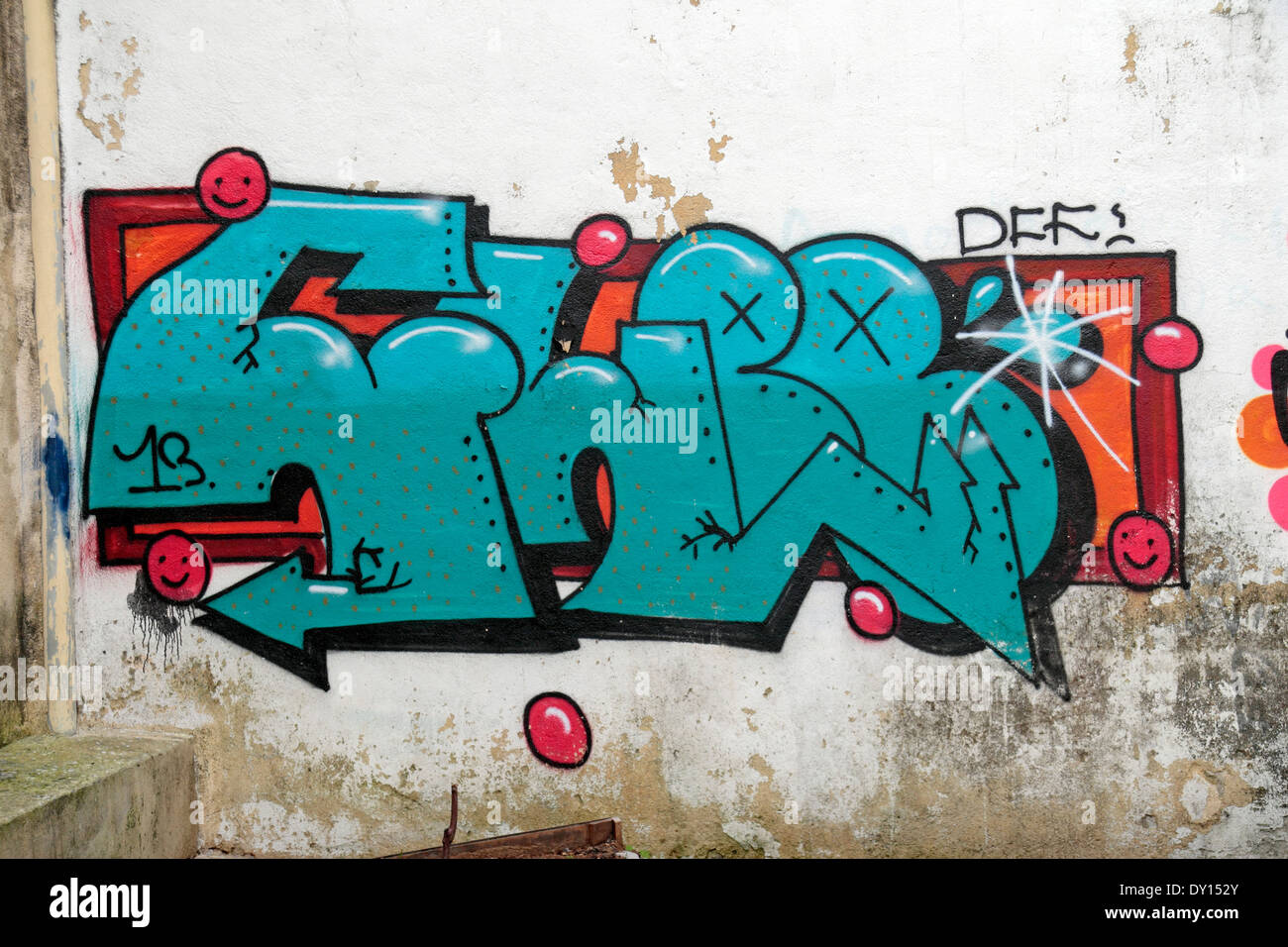 Graffiti (street art?) in the Alfama district of Lisbon, (Lisboa), Portugal. Stock Photo