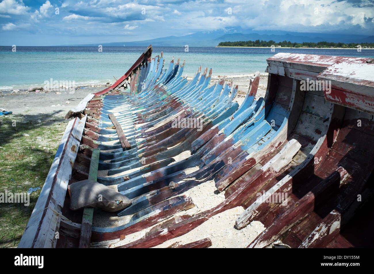 wreck ship on the island Gili, Trawangan, Lombok, Indonesia Stock Photo