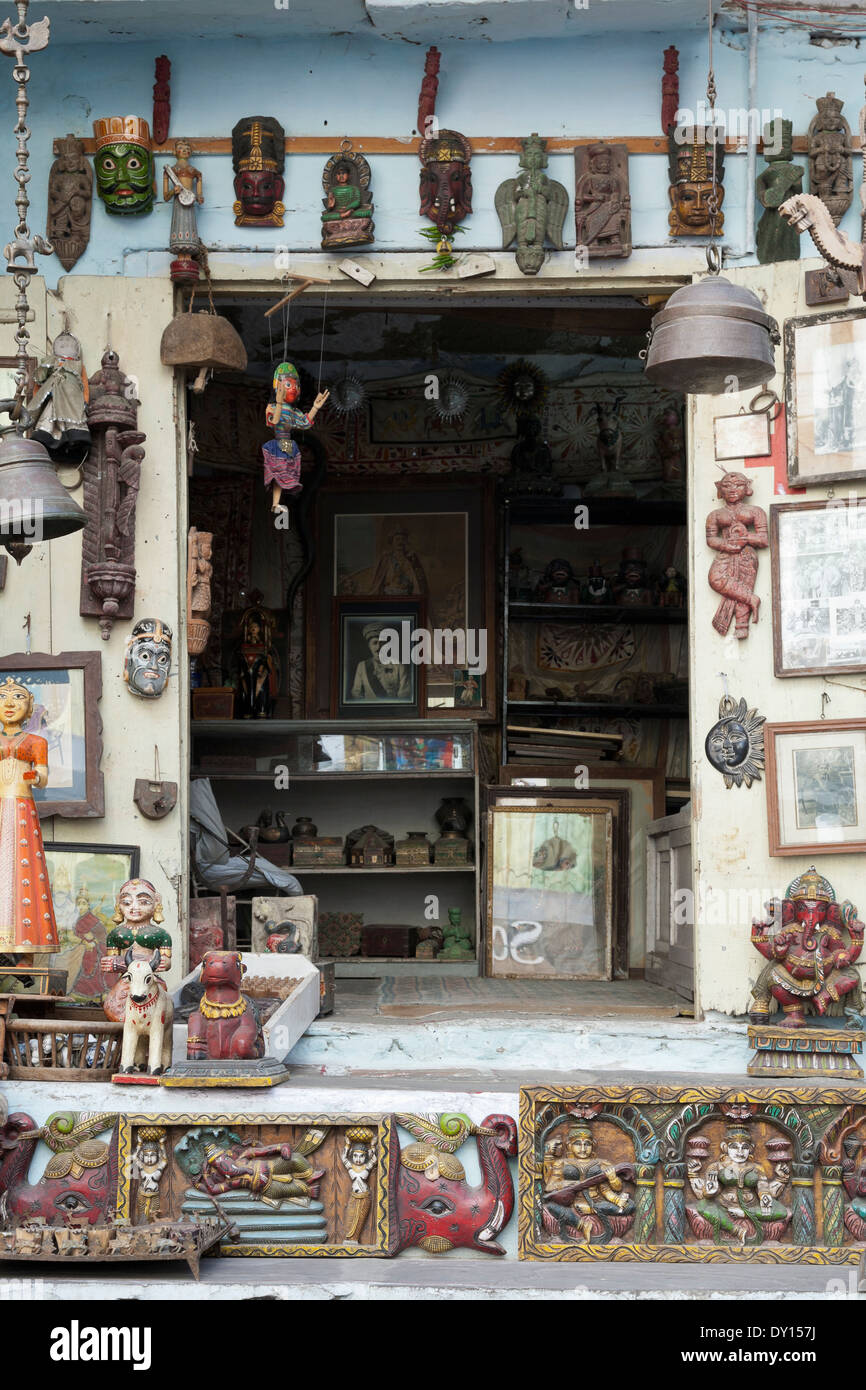 Udaipur, Rajasthan, India. Items for sale at an arts and crafts shop