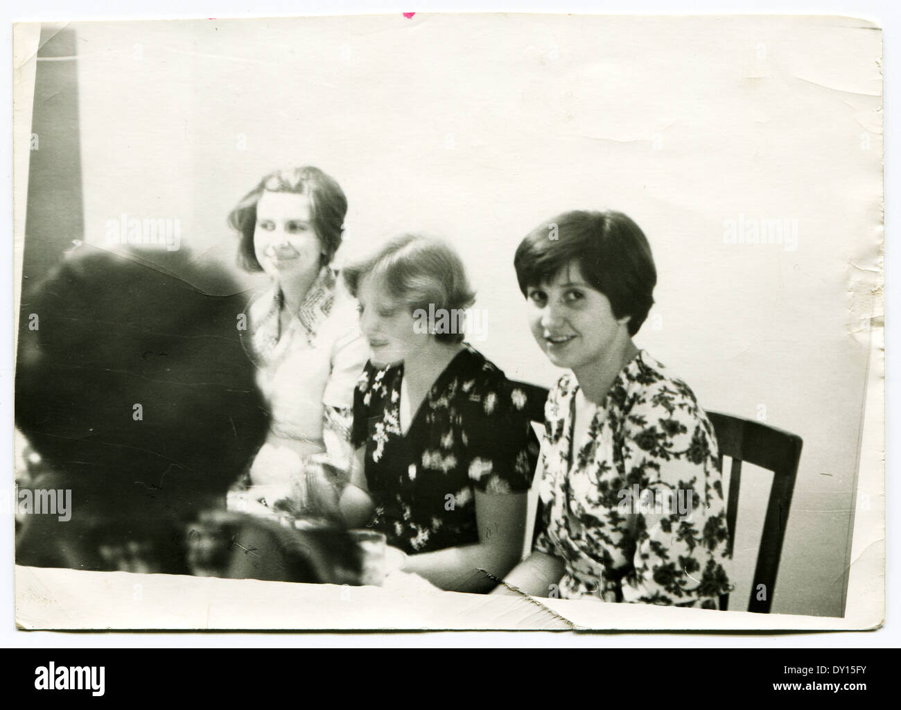 USSR - CIRCA 1980: An antique photo shows students at the table Stock Photo