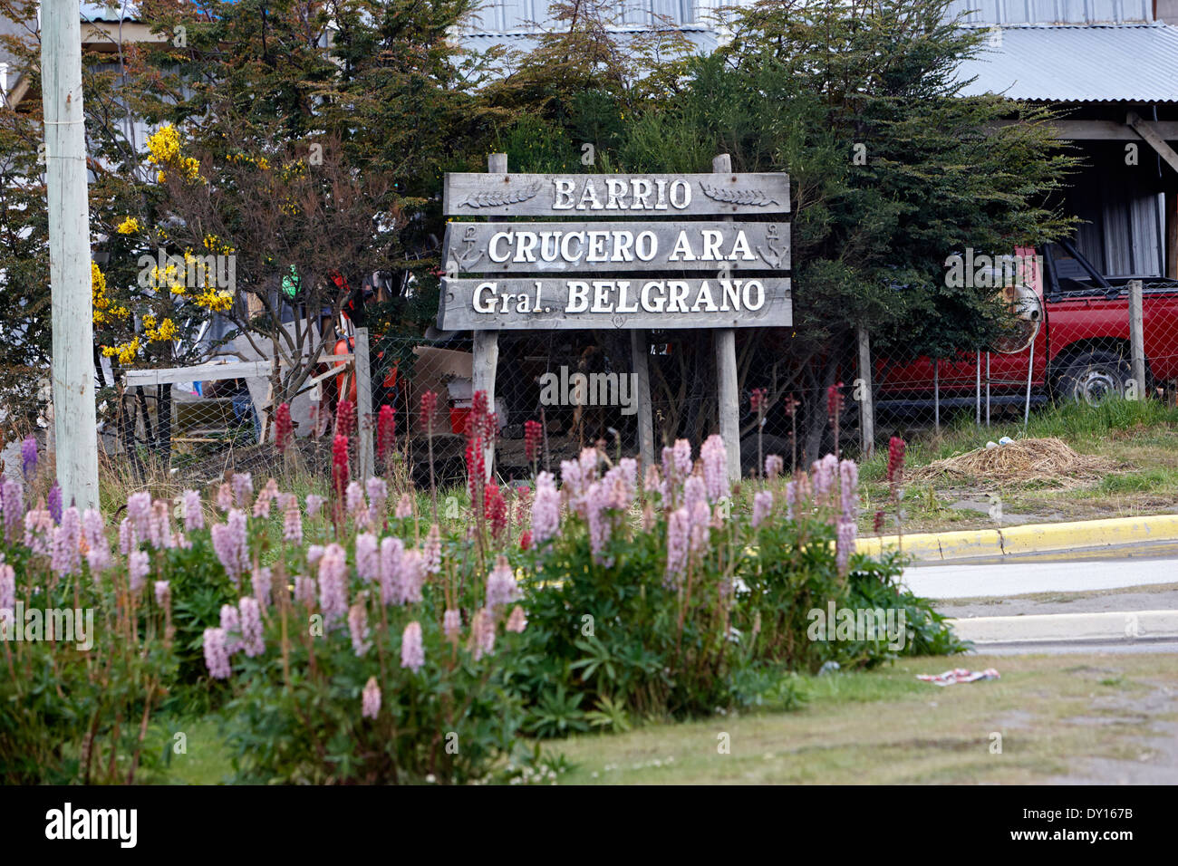 barrio general belgrano area memorial ushuaia argentina ushuaia was the home port of the belgrano cruiser sunk in the falklands war Stock Photo