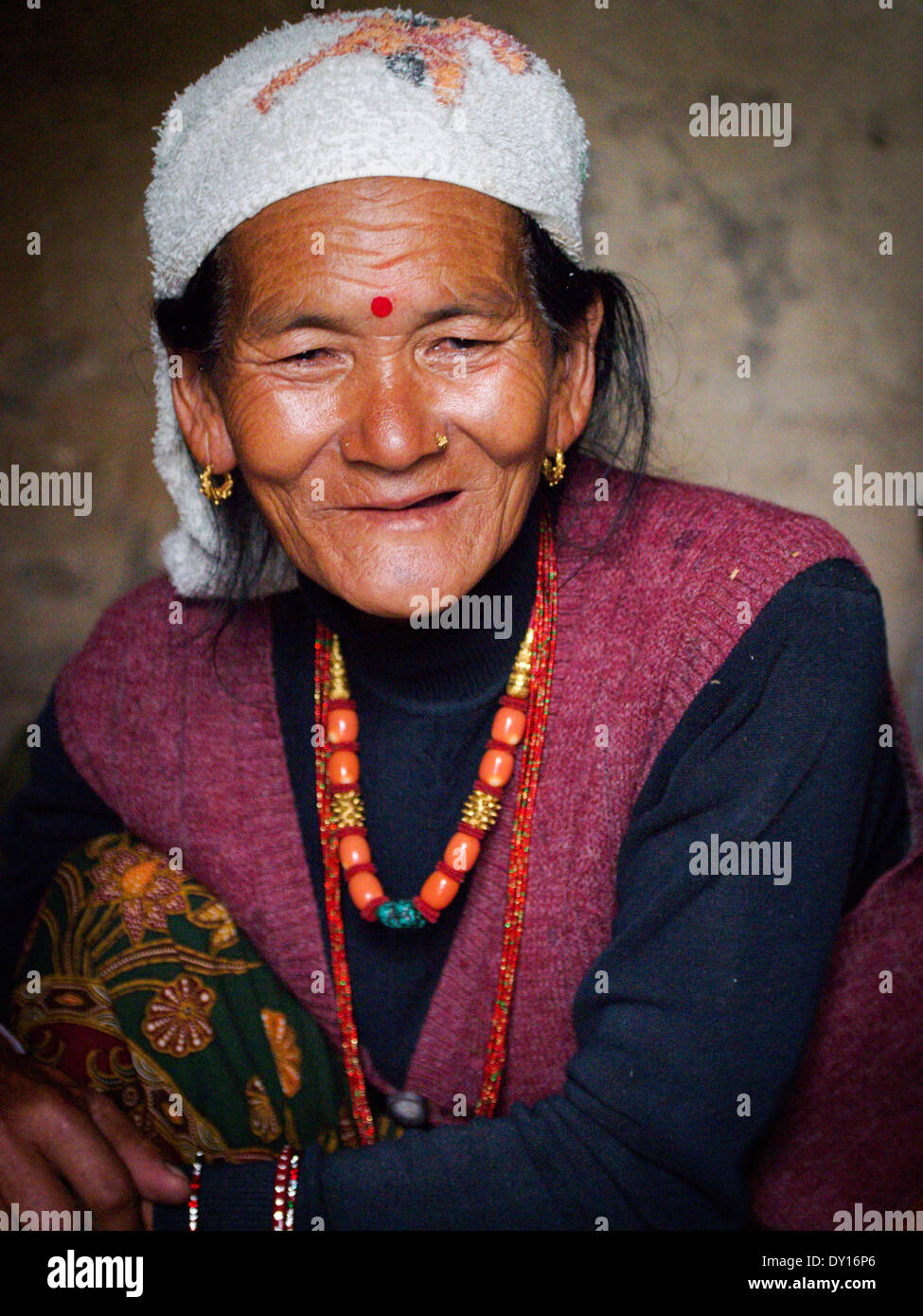 Gurung woman in the village of Dhampus, Nepal Stock Photo