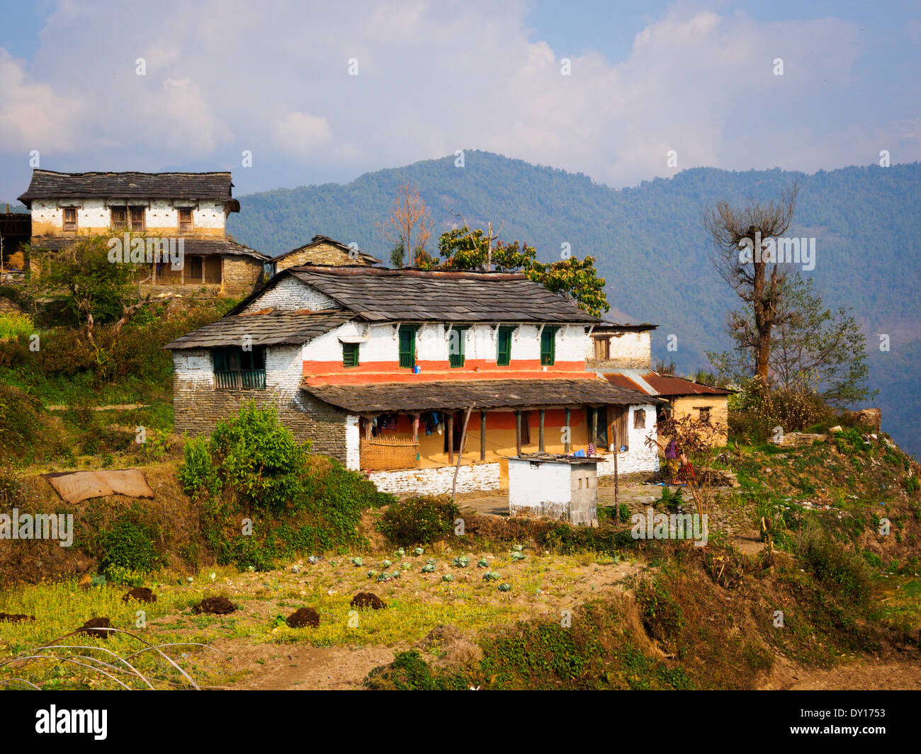 Traditional Gurung homes in Dhampus, Nepal Stock Photo