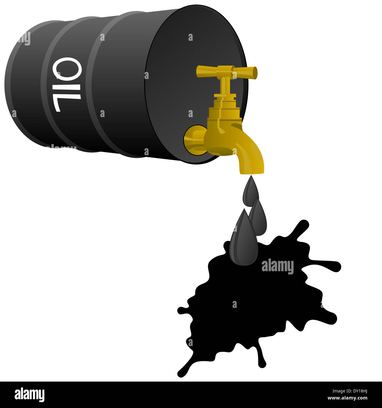 Barrel of oil products and stopcock dripping drops of oil. Illustration