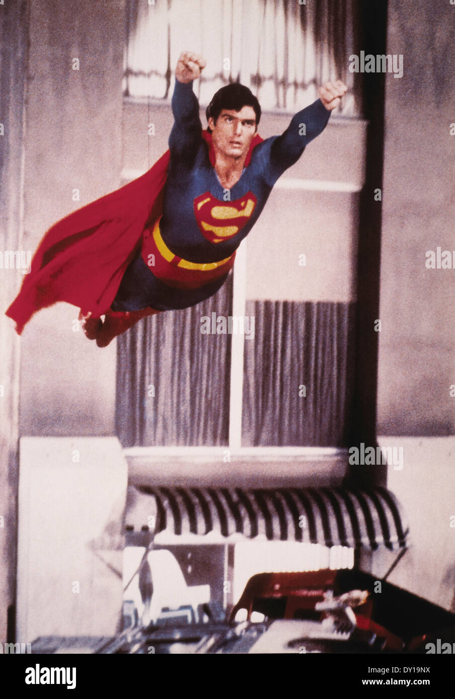 Christopher Reeve, on-set of the Film, 'Superman', 1978 Stock Photo