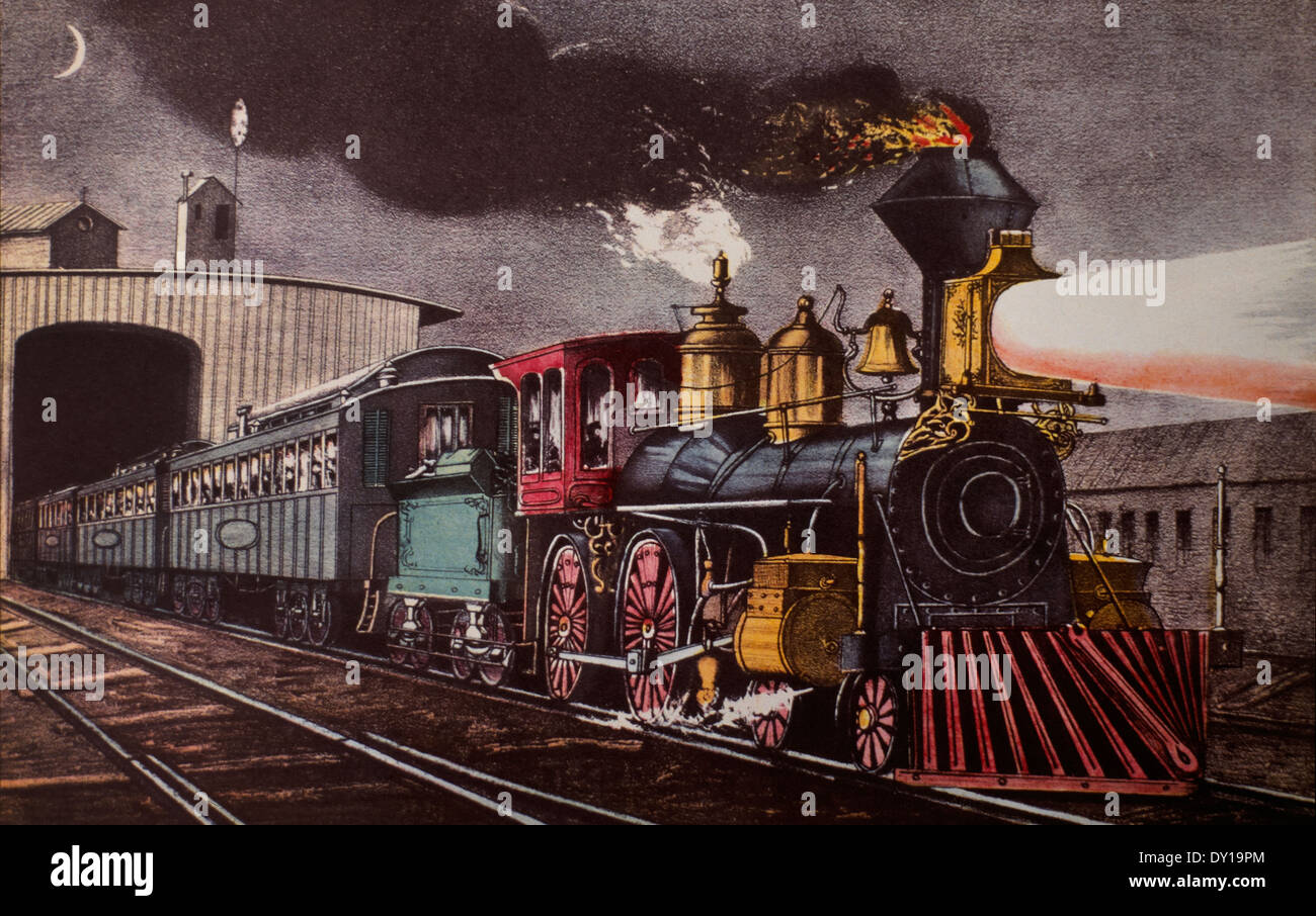 The Night Express The Start, Lithograph, Currier & Ives, 19th Century