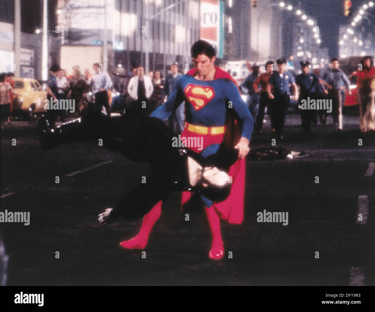 Christopher Reeve and Terence Stamp, on-set of the Film, 'Superman II', 1980 Stock Photo