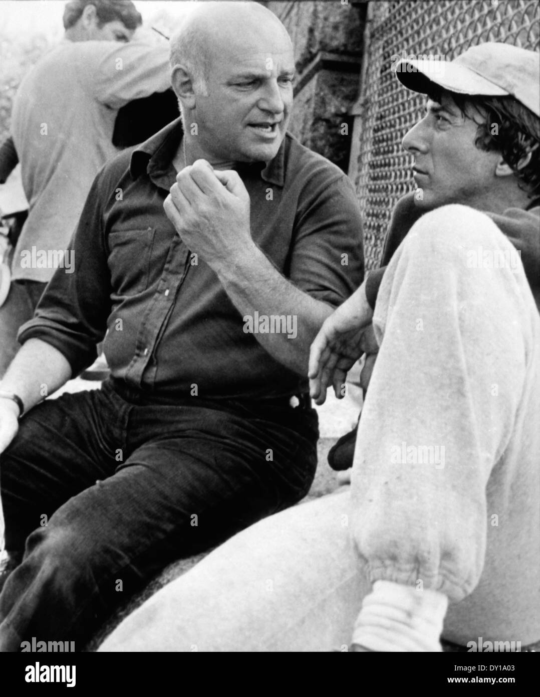 John Schlesinger Directing Dustin Hoffman, on-set of the Film, 'Marathon Man', 1976 Stock Photo