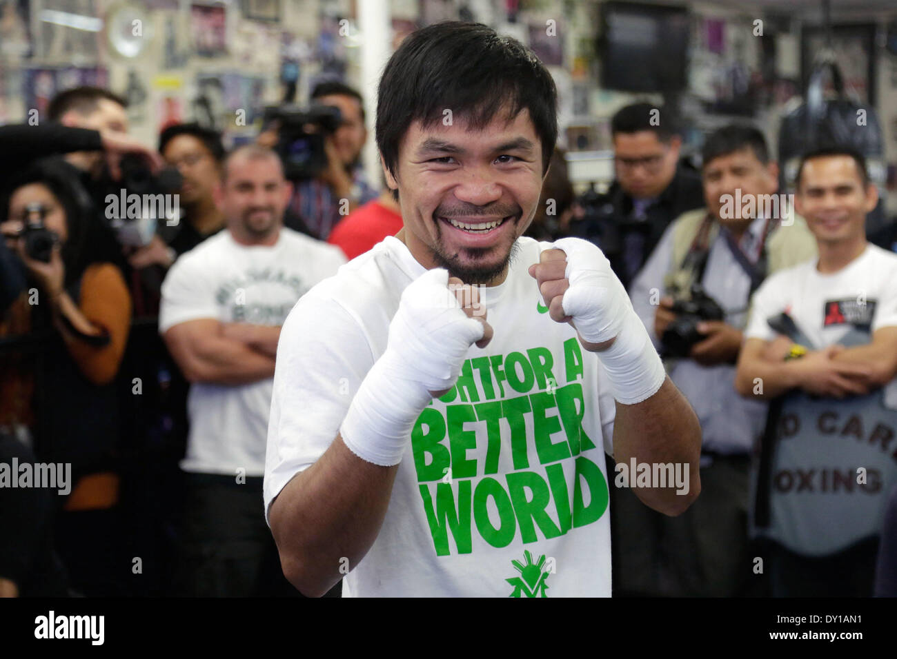 Los Angeles, CA, USA. 2nd Apr, 2014. Manny ''Pacman'' Pacquiao poses