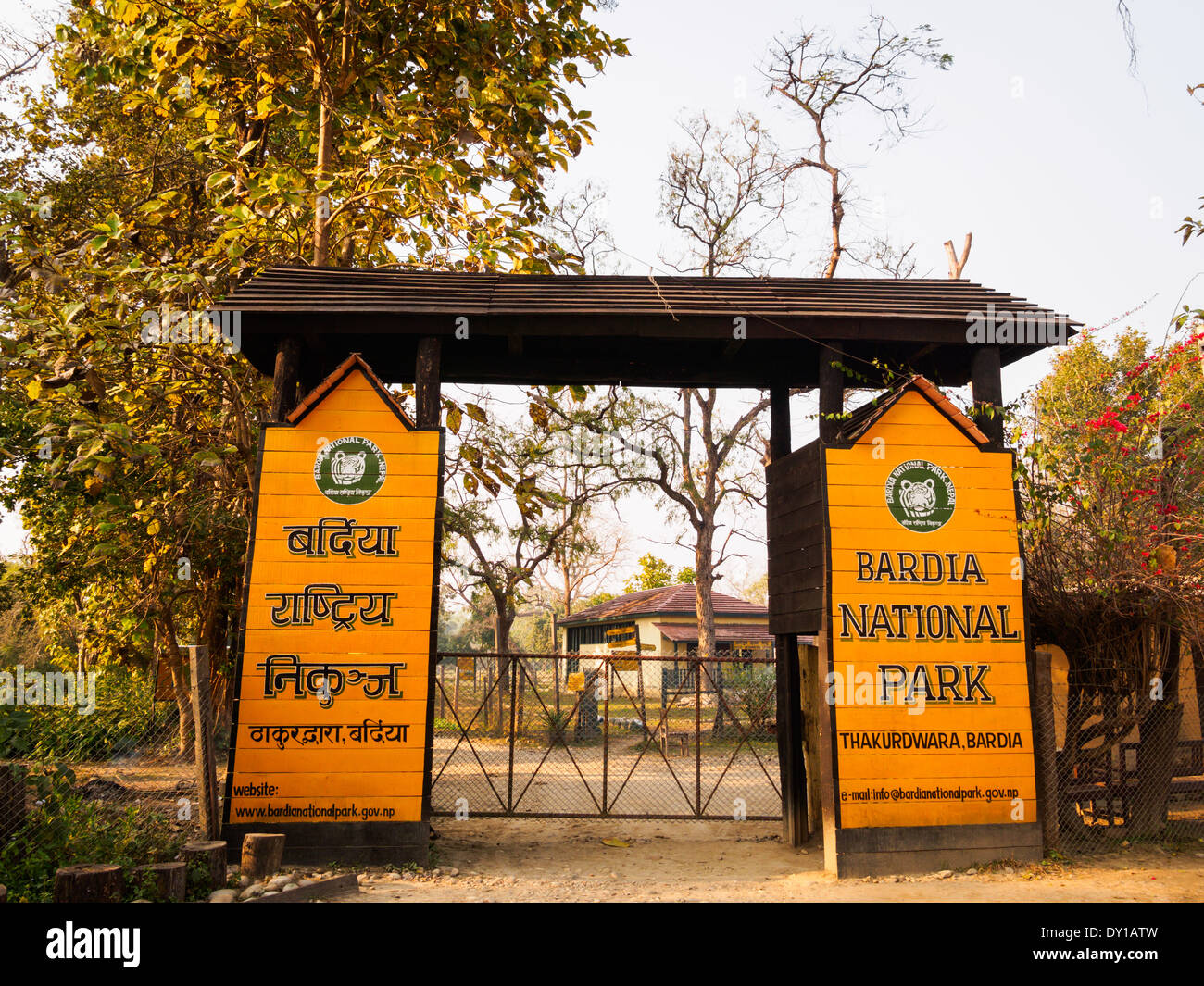 Entrance gates to Bardia National Park at Thakurdwara, Nepal Stock