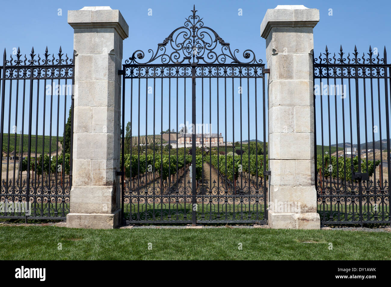 Iron gate of the Domaine Carneros winery, Napa, California, USA Stock Photo