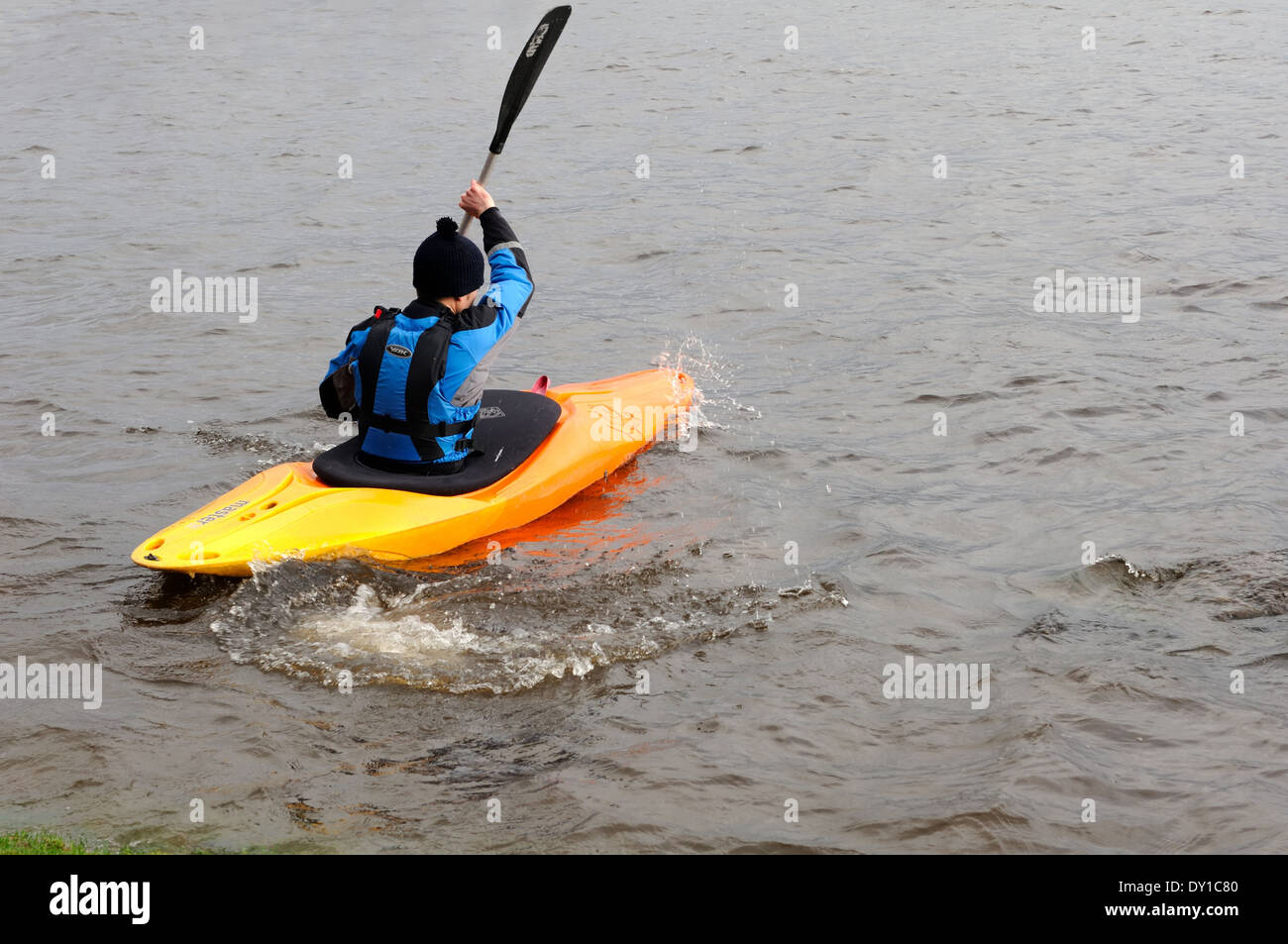 Kayaking club member at Castle Semple Loch, Lochwinnoch, Scotland. Stock Photo