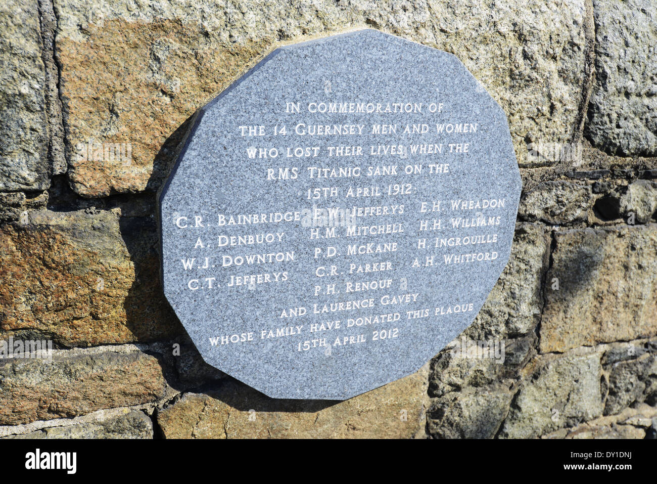 Commemoration plaque to those from Guernsey that died on the Titanic
