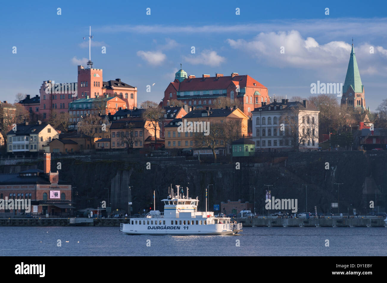 View to South Stockholm Sodermalm and Djurgarden ferry Sweden Stock Photo