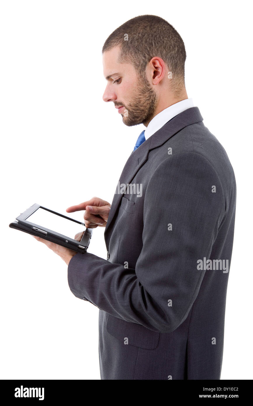 businessman using touch pad of tablet pc, isolated Stock Photo - Alamy
