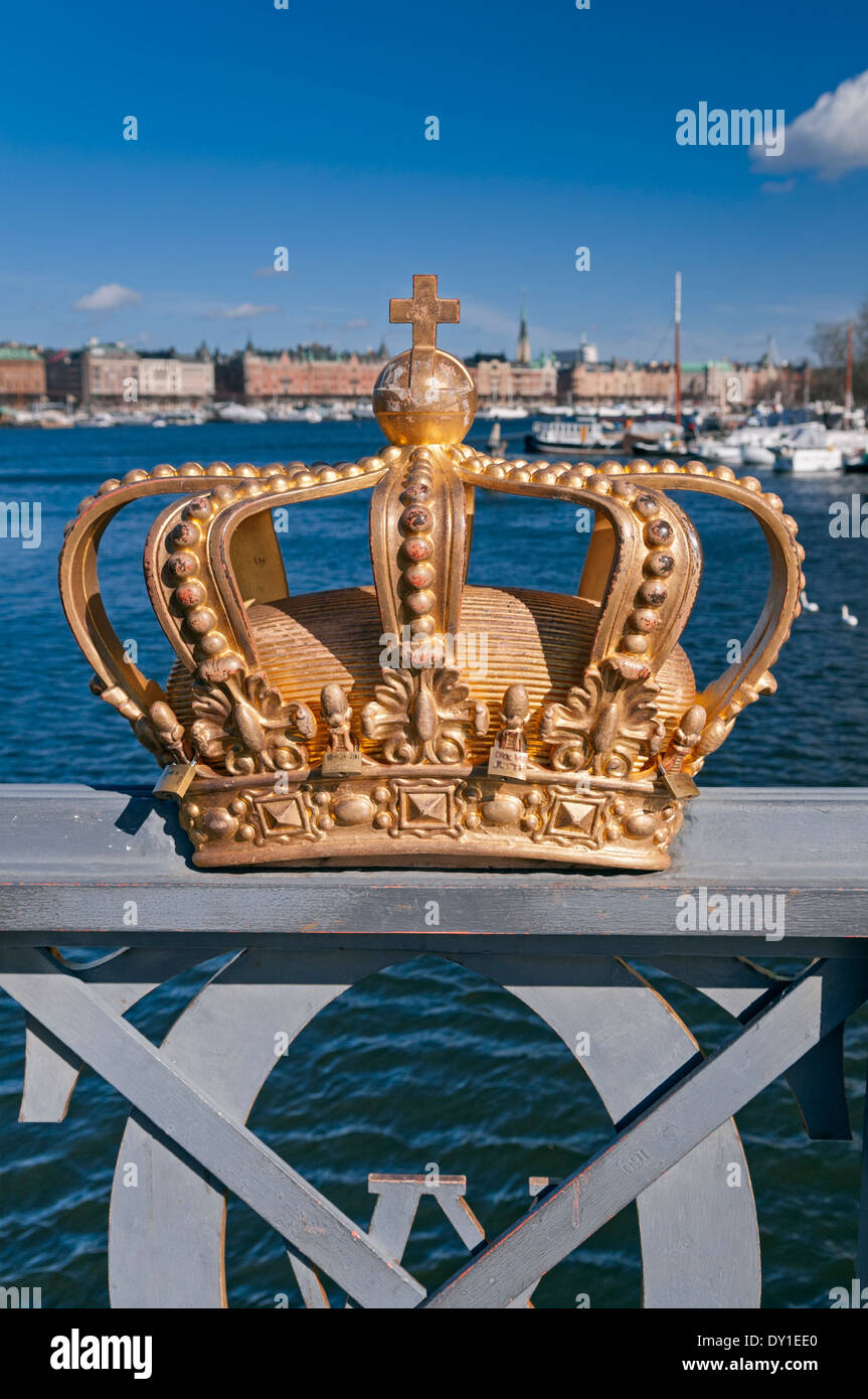 Stockholm Harbour Crown on bridge Sweden Stock Photo