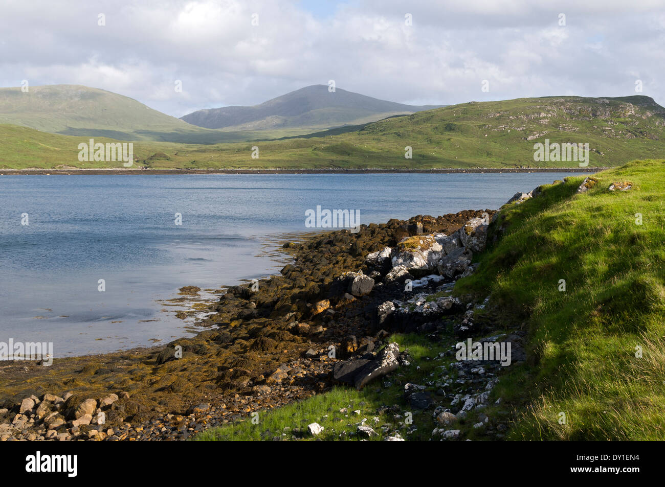 The hills of Pairc (Park) over Loch Seaforth, from Port Grigaspul, Isle of Lewis, Western Isles, Scotland, UK. Stock Photo