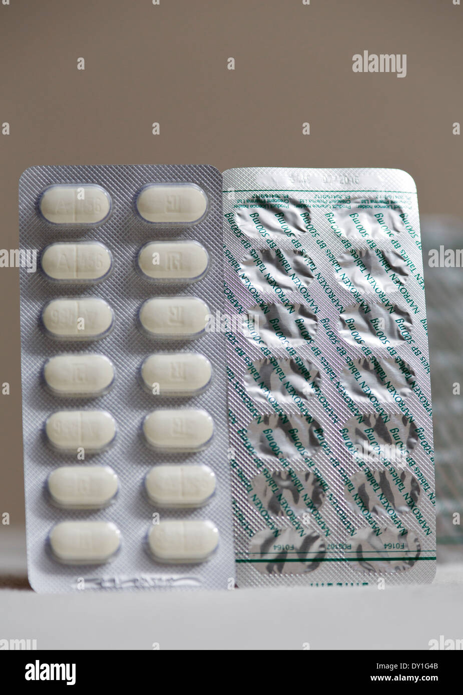 Naproxen 500mg enteric coated tablets a non-steroidal anti-inflammatory drug (NSAID). Stock Photo