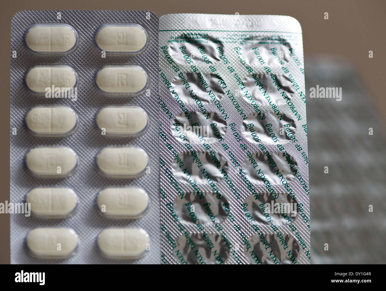 Naproxen 500mg enteric coated tablets a non-steroidal anti-inflammatory drug (NSAID). Stock Photo