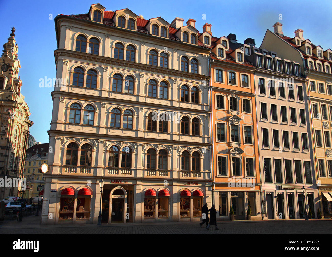 The reconstructed old buildings near to the church Frauenkirche in the center of Dresden, eastern Germany, pictured on February 04, 2014. Foto: Wolfram Steinberg dpa Stock Photo